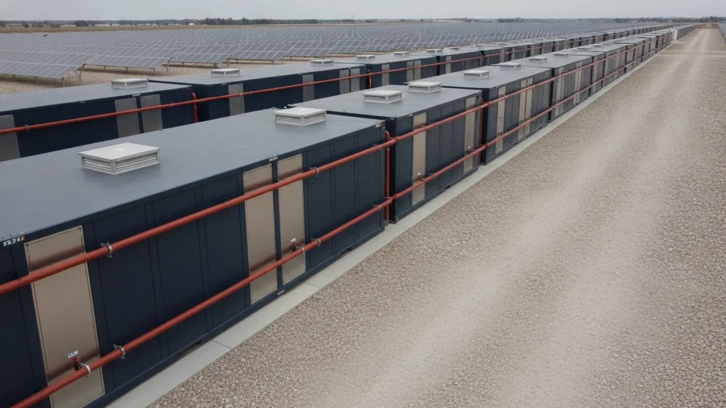 utility-scale BESS enclosure row, REIG Solar